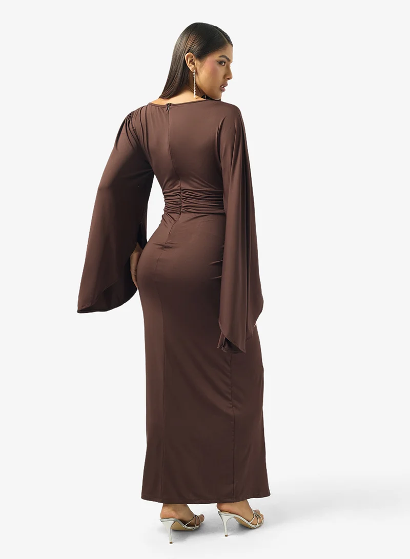 خزانة Ruched Bodycon Dress With Slit Sleeves